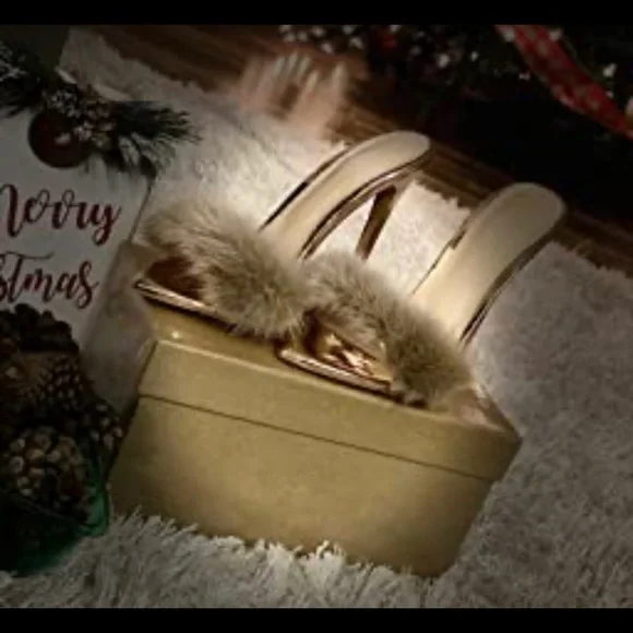 COPY - NWT Women's Fur Fluffy Mules High Heels,rose gold or gold available! - Picture 3 of 4